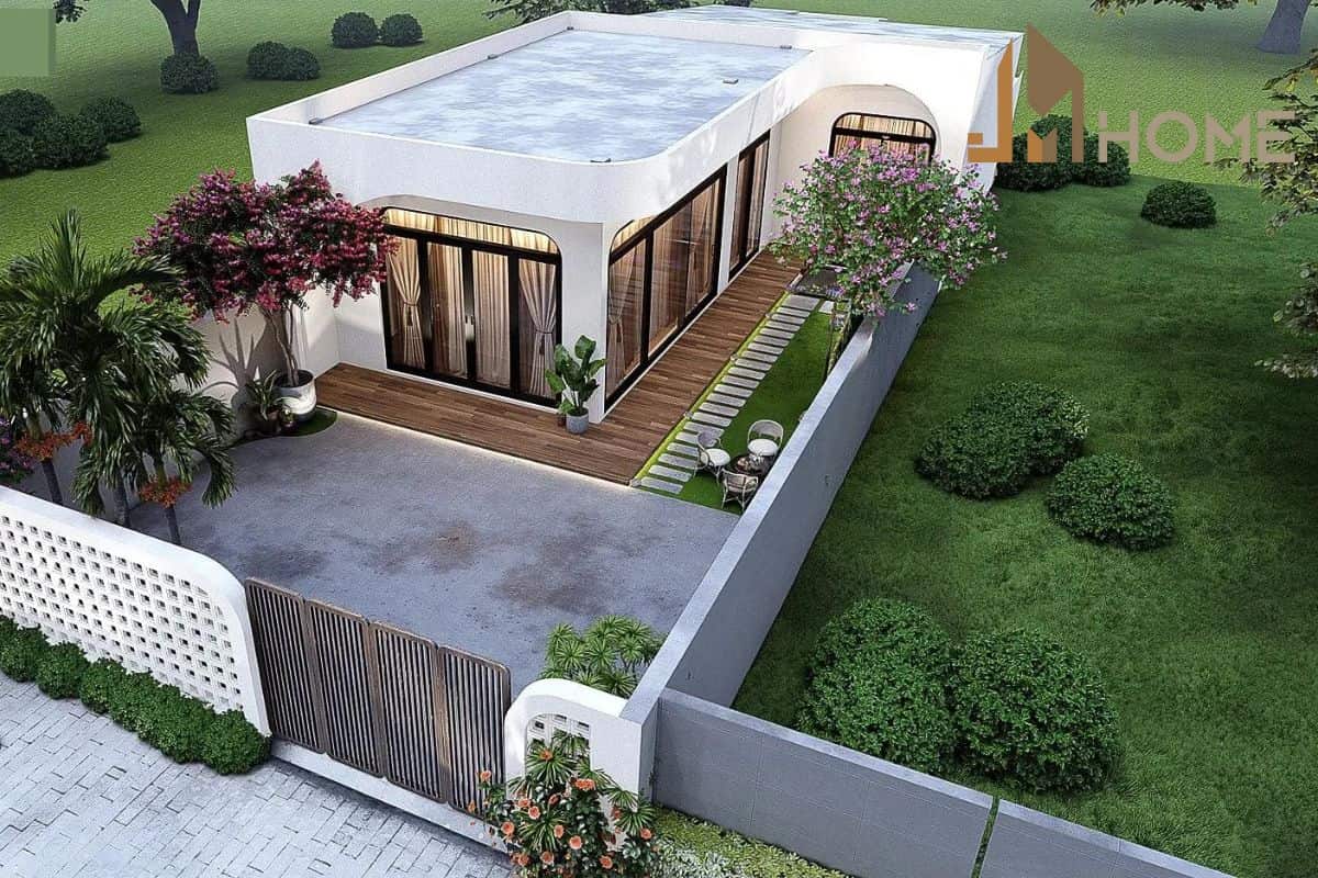 Mẫu nhà vườn cấp 4 chữ L thiết kế đơn giản và ấn tượng