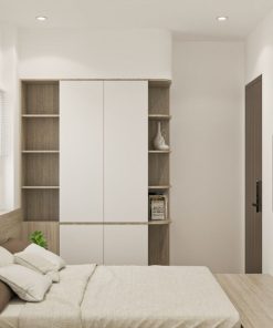 với phòng ngủ diện tích nhỏ có thể sử dụng tủ quần áo âm tường