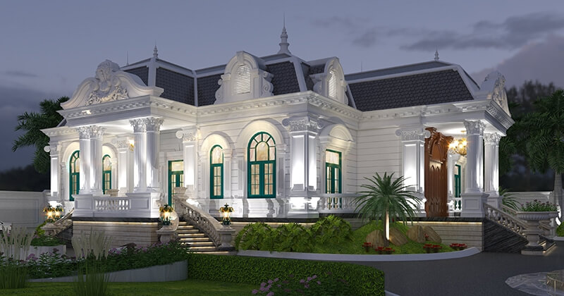 Mẫu biệt thự 1 tầng kiểu châu âu với kiểu mái Thái quen thuộc