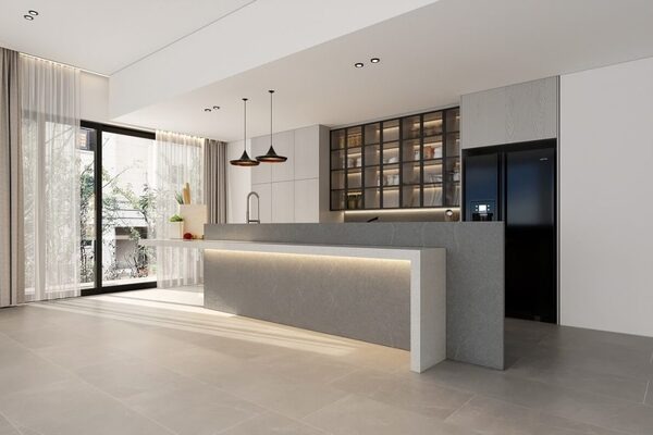 Nhà bếp nên lát gạch màu gì - Gạch lát nhà bếp màu trắng mây