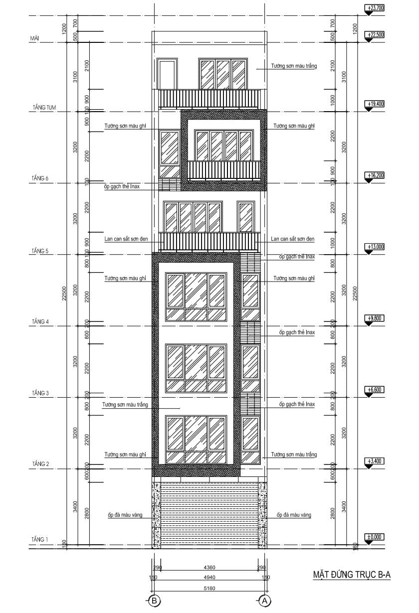 Bản vẽ thiết kế nhà phố 6 tầng xu hướng hiện nay