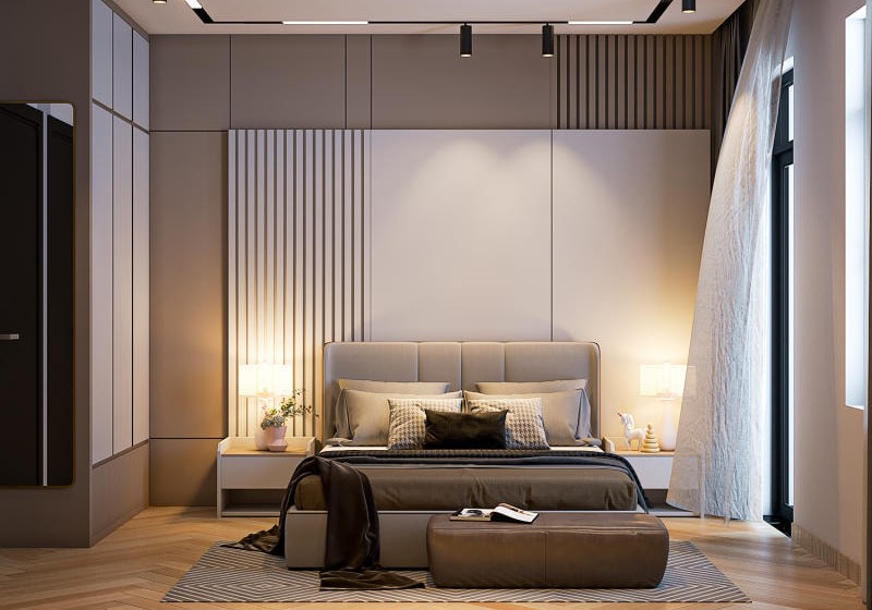 Vách gỗ trang trí đầu giường