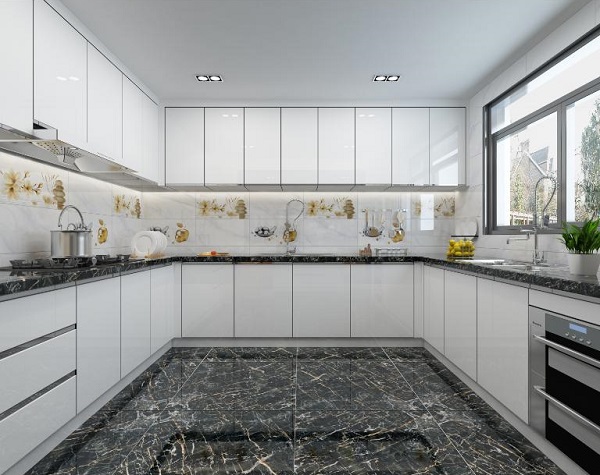 Cách phối gạch ốp nhà bếp theo chiều ngang của tường