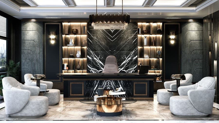 Vật liệu nội thất cao cấp trong phòng làm việc giám đốc 