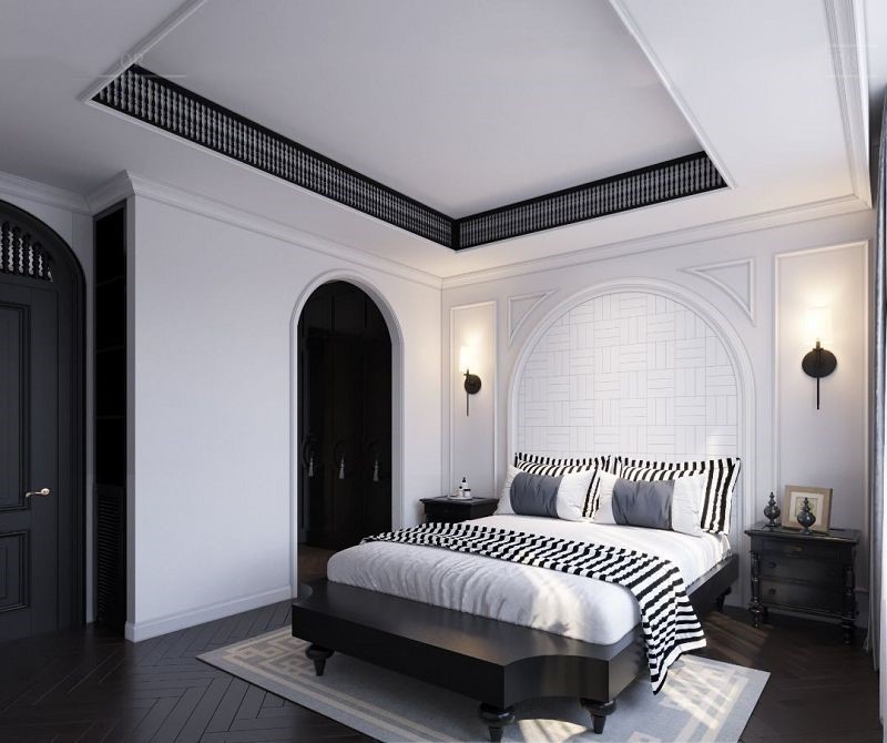 Căn hộ phong cách Indochine tone trắng đen 