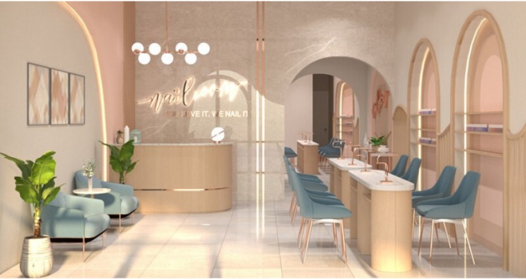 Mẫu tiệm nail diện tích khoảng 50m2 đẹp nhất