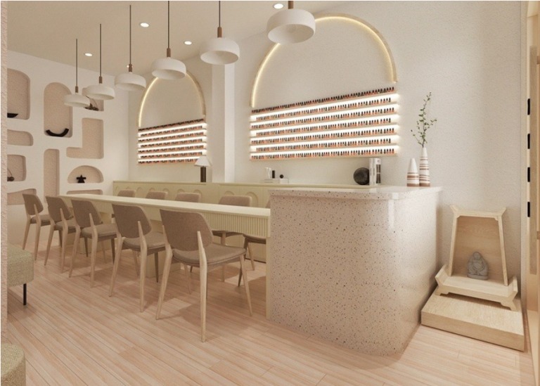 Thiết kế tiệm nail với diện tích 5×20m được yêu thích nhất