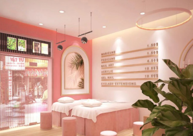 Mẫu thiết kế tiệm nail với diện tích 10x5m