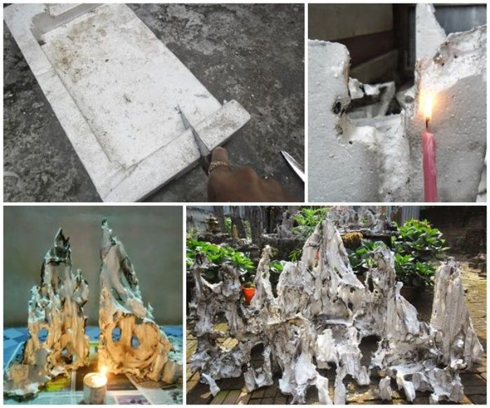 Cách làm hòn non bộ mini bằng xốp