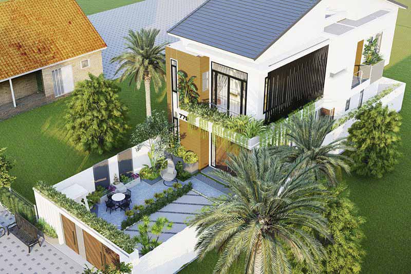 Kiểu thiết kế nhà 2 tầng với sân vườn