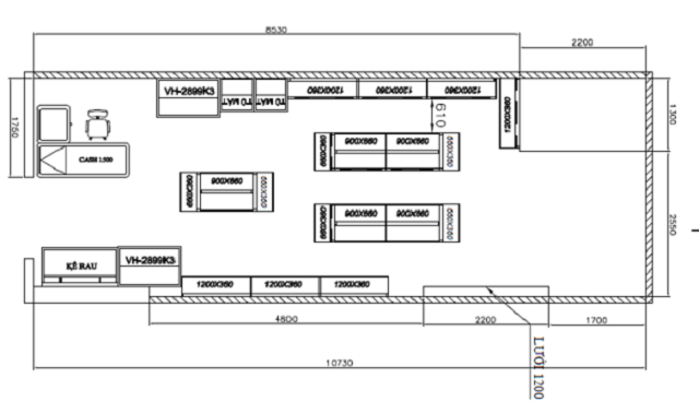 Bản vẽ thiết kế cửa hàng tiện lợi diện tích nhỏ
