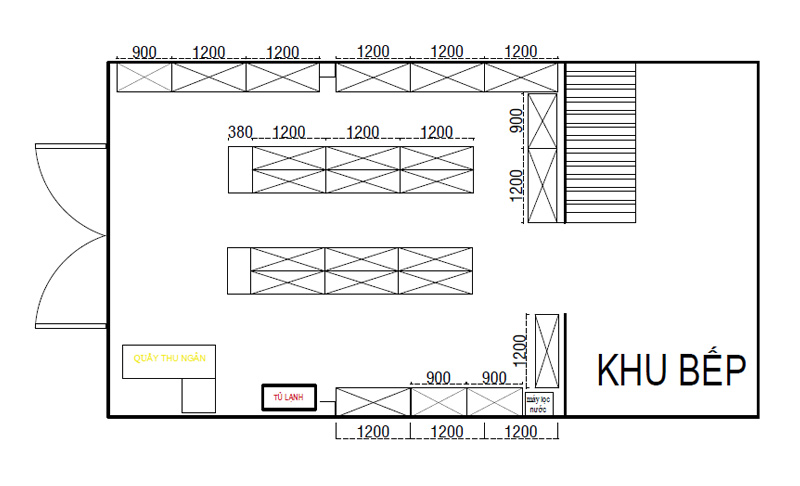 Mẫu bản vẽ thiết kế cửa hàng tiện lợi có khu bếp
