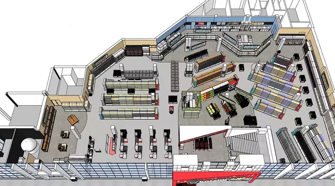 Mẫu bản vẽ thiết kế cửa hàng tiện lợi lớn có lầu