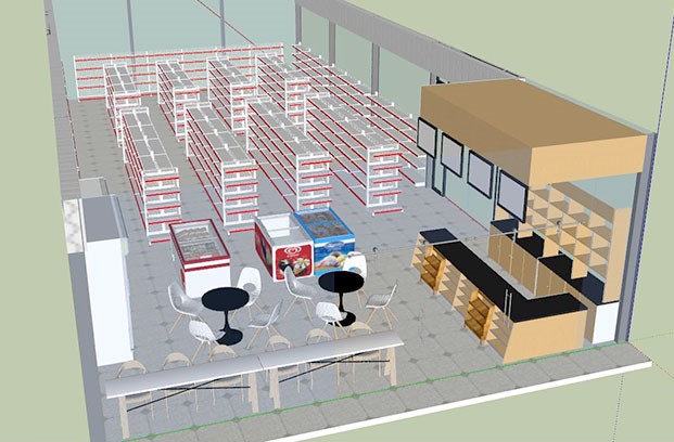 Mẫu thiết kế cửa hàng có quầy ăn uống