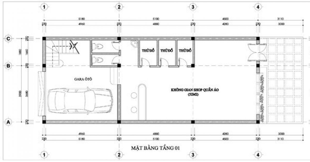 Bản vẽ thiết kế shop thời trang có chỗ đậu xe rộng rãi