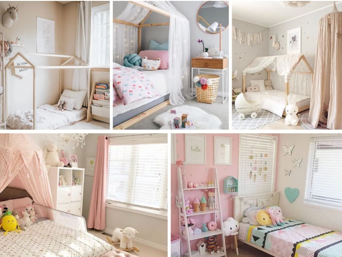 Thiết kế phòng ngủ cho bé gái với chất liệu thiên nhiên