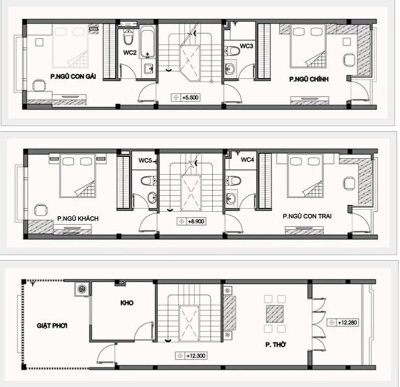 Thiết kế nhà ống có 4 phòng ngủ