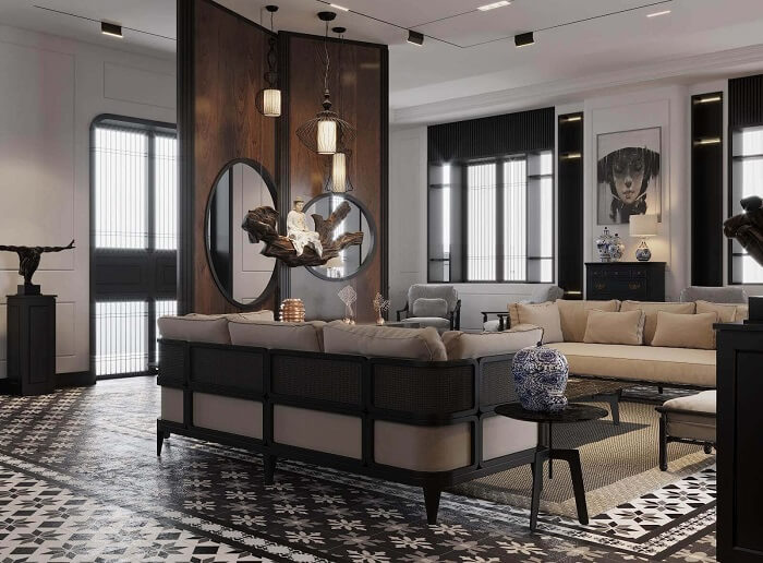 Phòng khách phong cách thiết kế Indochine