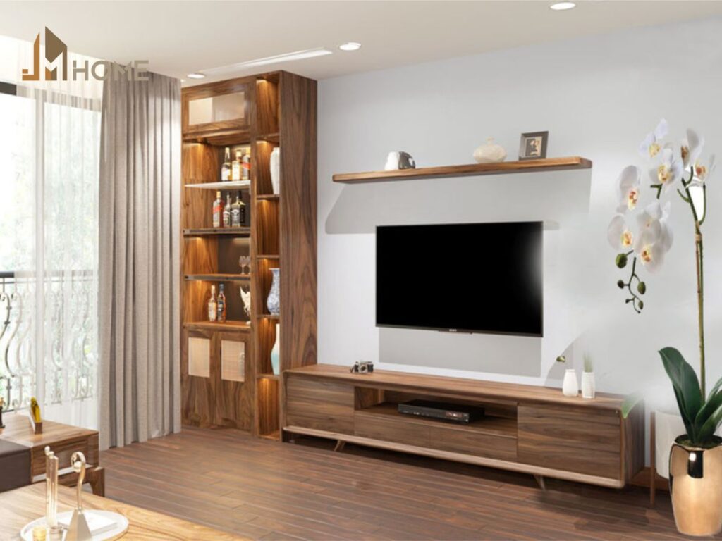 Mẫu thiết kế phòng khách sử dụng gỗ công nghiệp
