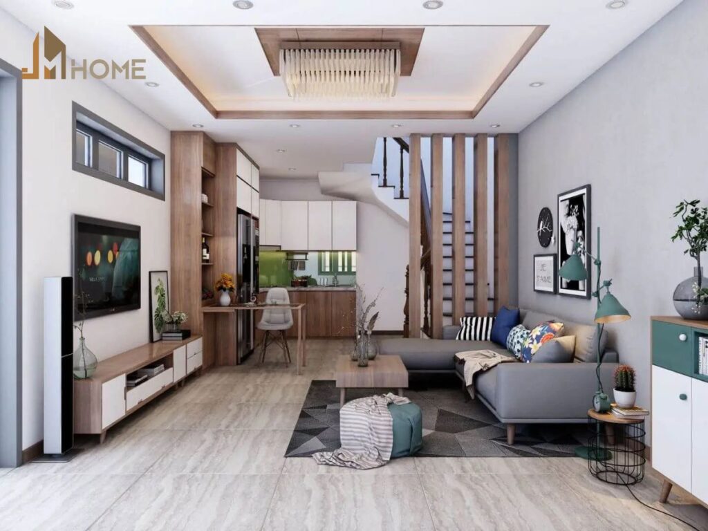 Thiết kế không gian mở giữa phòng khách và phòng bếp