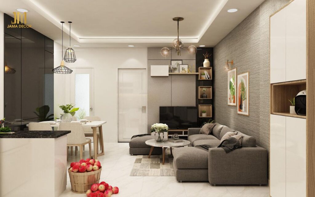 Sử dụng gam màu trung tính và tối như trắng, xám, đen để tạo điểm nhấn