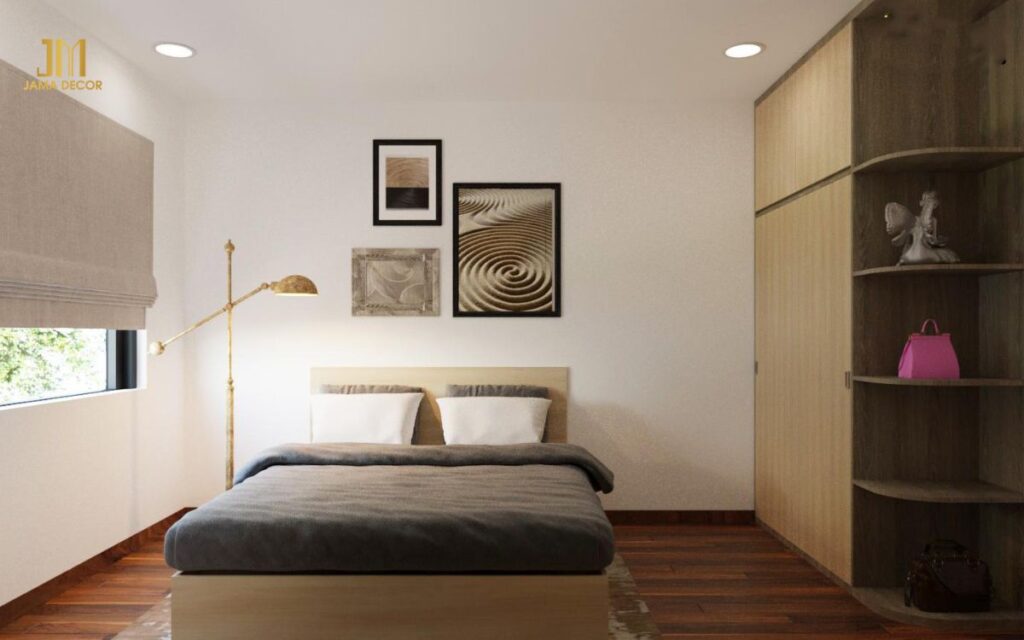 Mẫu thiết kế nội thất phòng ngủ bằng gỗ công nghiệp cho chung cư 50m2 