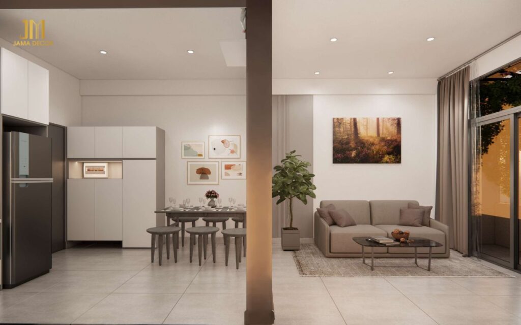 Khu vực phòng khách và bếp