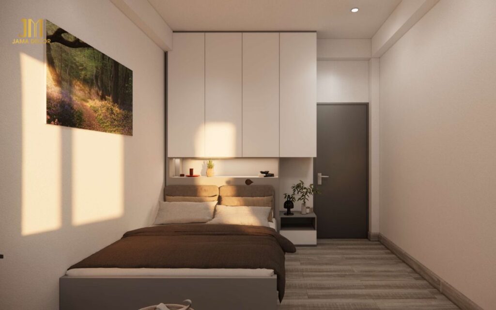 Phòng ngủ được sử dụng nội thất đa năng để tối ưu diện tích sử dụng