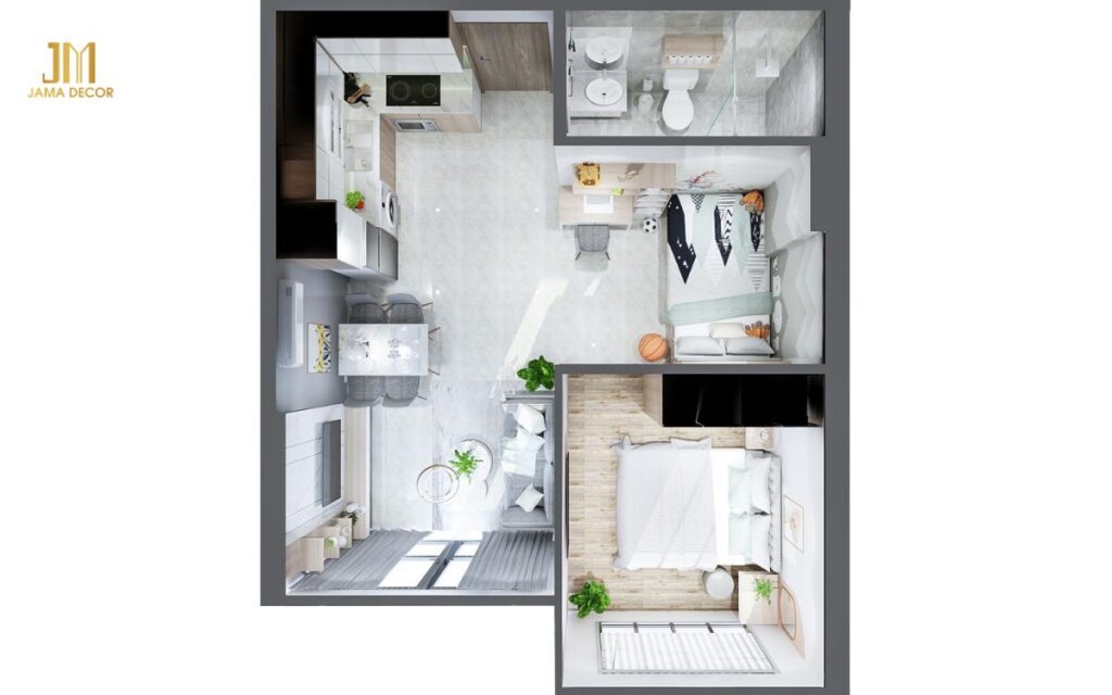 Không gian của thiết kế chung cư 2 phòng ngủ 70m2 sang trọng màu trắng