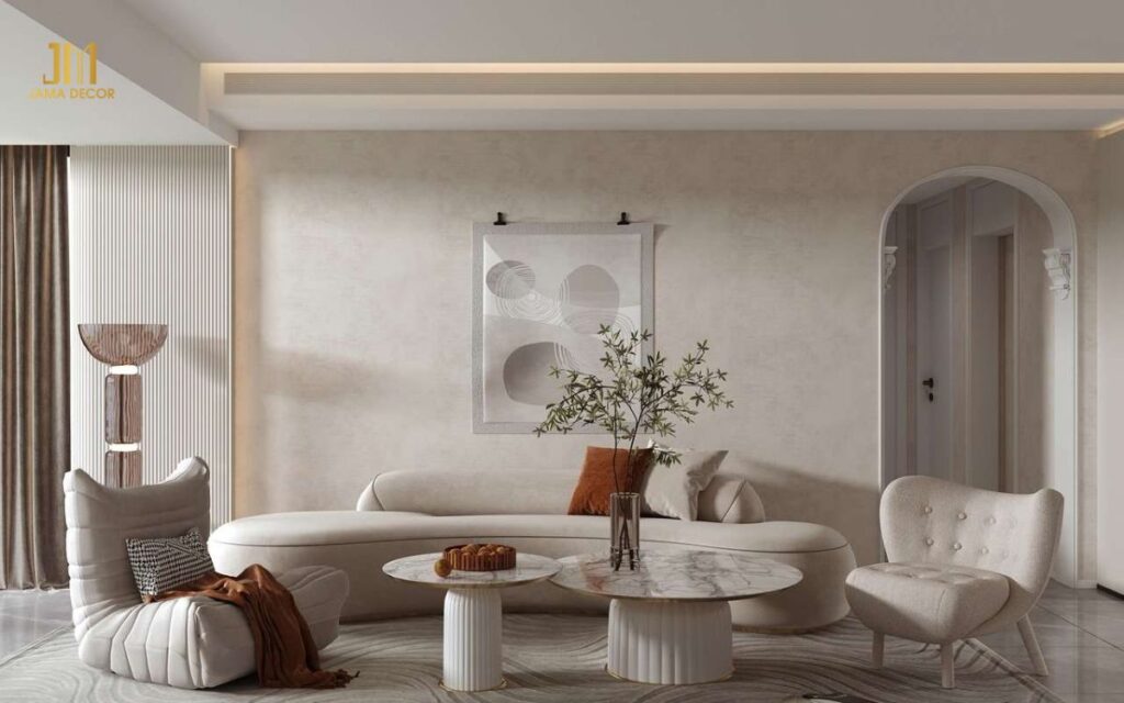 Màu trắng tại phong khách sẽ tạo cảm giác sạch sẽ và thoáng đãng