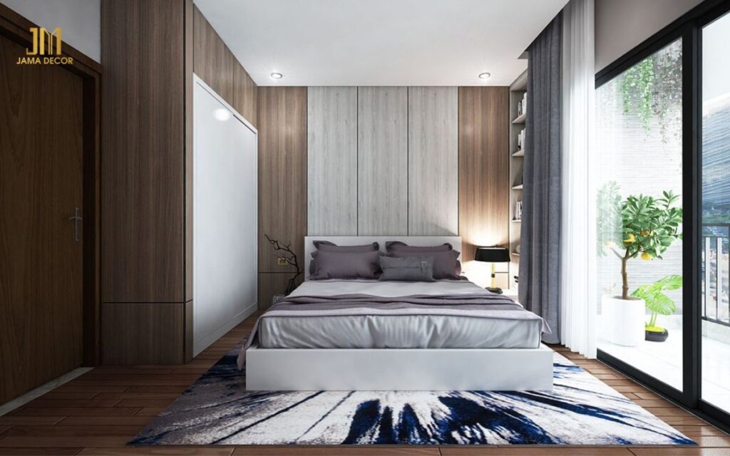Mẫu nội thất phòng ngủ chung cư phong cách tối giản với đồ nội thất thông minh