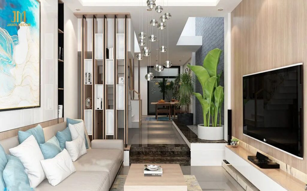 Mẫu thiết kế nội thất phòng khách 20m2 tối ưu công năng và không gian