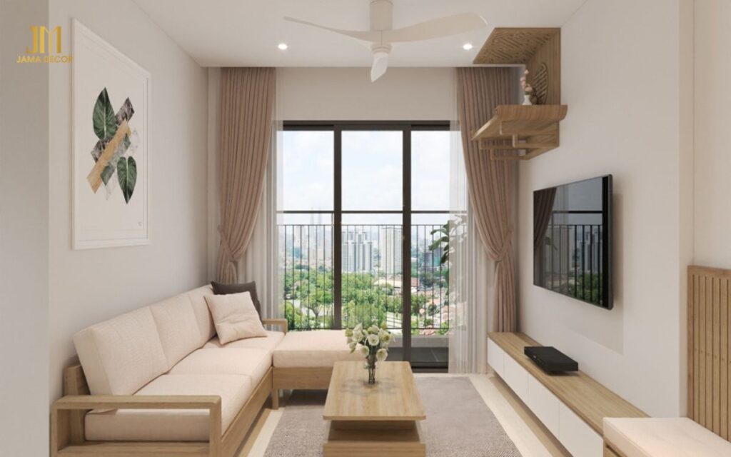 Mẫu thiết kế nội thất phòng khách 20m2 cho chung cư