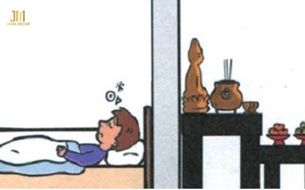 5 cách đặt giường ngủ hợp phong thủy và các điều cấm kỵ 34 Không kê giường đối diện bàn thờ