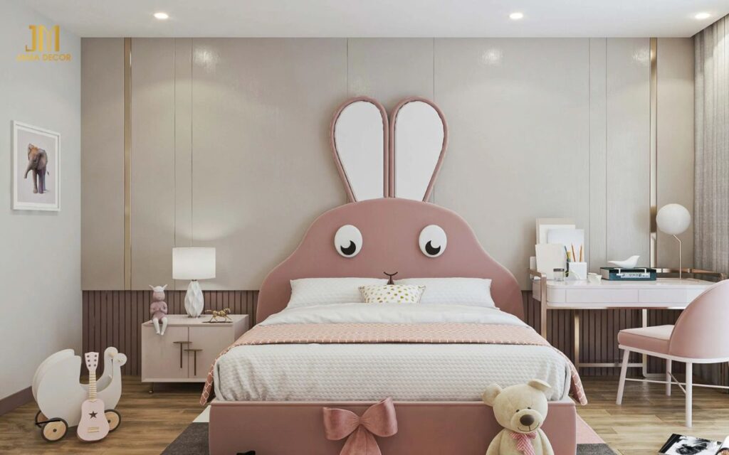 Mẫu thiết kế nội thất phòng ngủ giường thỏ đáng yêu cho bé gái 