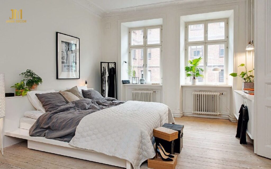 Mẫu thiết kế nội thất cho phòng ngủ 3x5m phong cách Scandinavian thoáng đãng