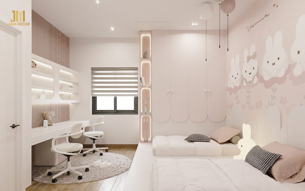 Mẫu thiết kế nội thất cho phòng ngủ 20m2 bé gái