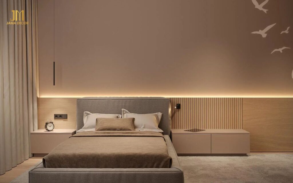 Mẫu thiết kế nội thất cho phòng ngủ 15m2 sử dụng đèn vàng