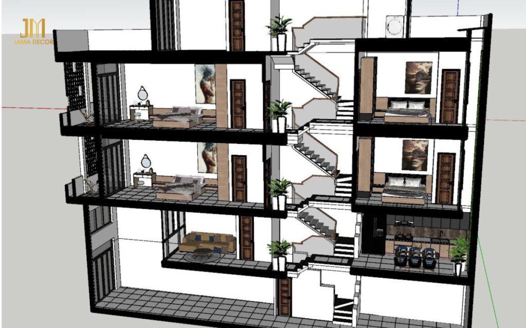 Cấu trúc của nhà ống lệch tầng