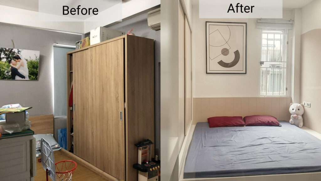 Căn phòng trước và sau khi thực hiện cải tạo