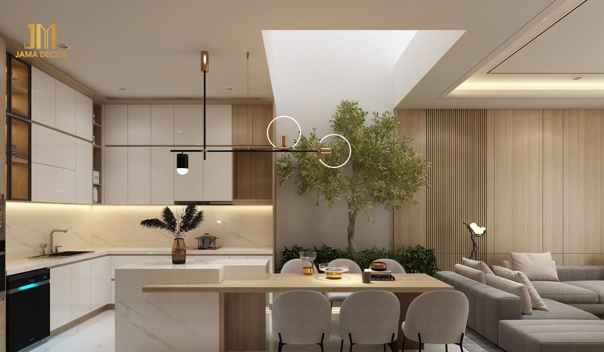 Tạo sự liên kết giữa phòng khách với phòng bếp