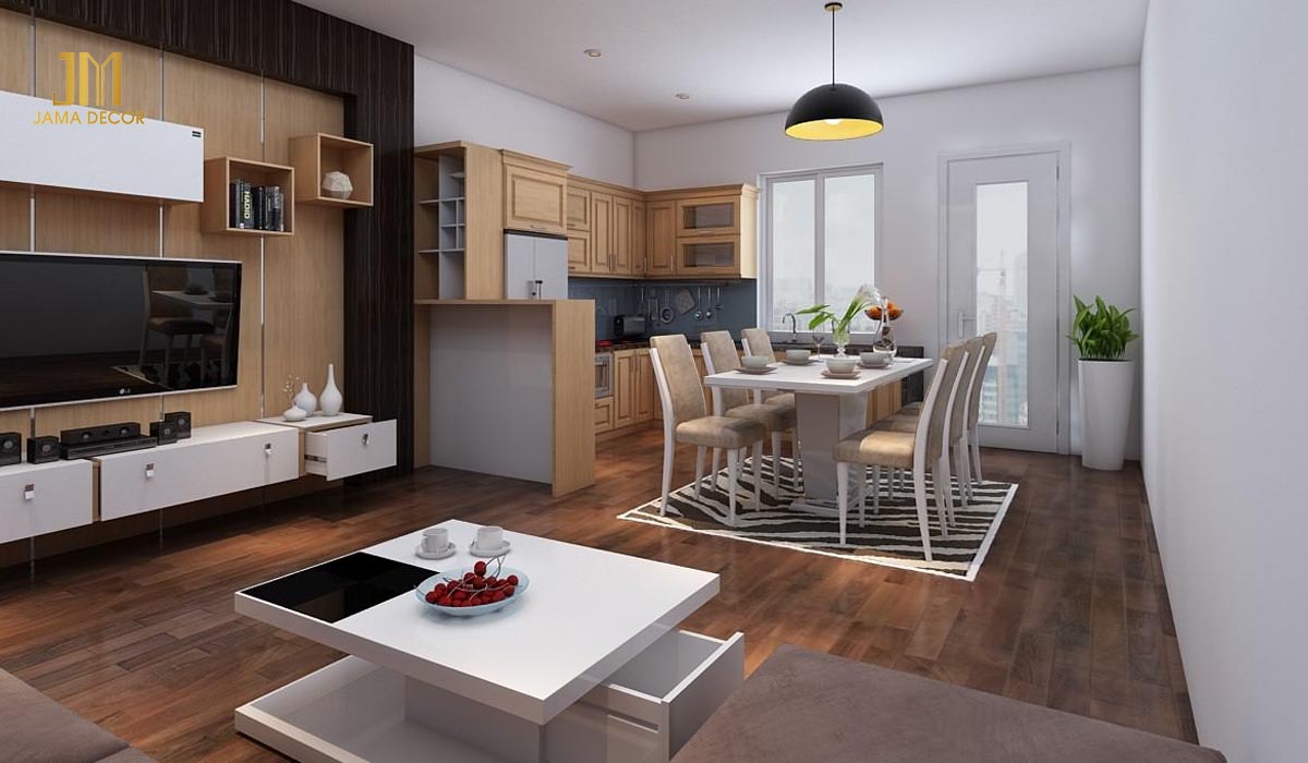 9 Phương án cải tạo nhà diện tích nhỏ, tận dụng tối đa không gian 15 Phòng bếp và phòng khách được liên thông với nhau giúp không gian nhà ở thoáng đãng hơn