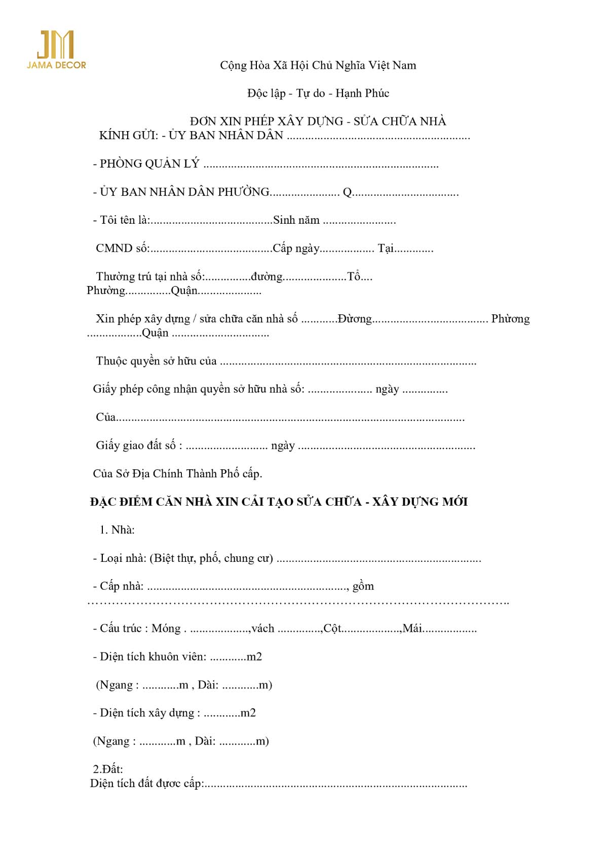 Mẫu đơn xin cấp phép cải tạo sửa chữa nhà năm 2025 5 Những nội dung cần có của một mẫu đơn sửa chữa nhà