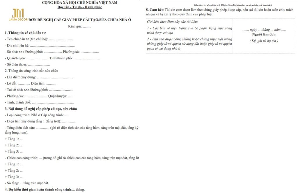 Mẫu đơn xin cấp phép cải tạo sửa chữa nhà năm 2025 7 đơn xin cấp phép cải tạo sửa chữa nhà