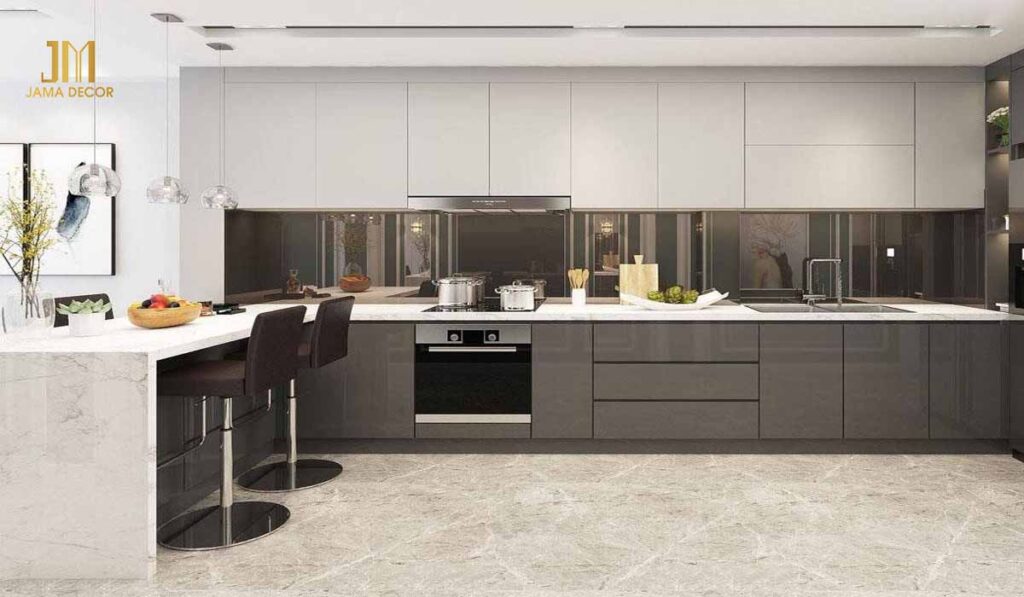 Thiết kế khu bếp hiện đại, tối giản, sử dụng đồ gia dụng đa năng