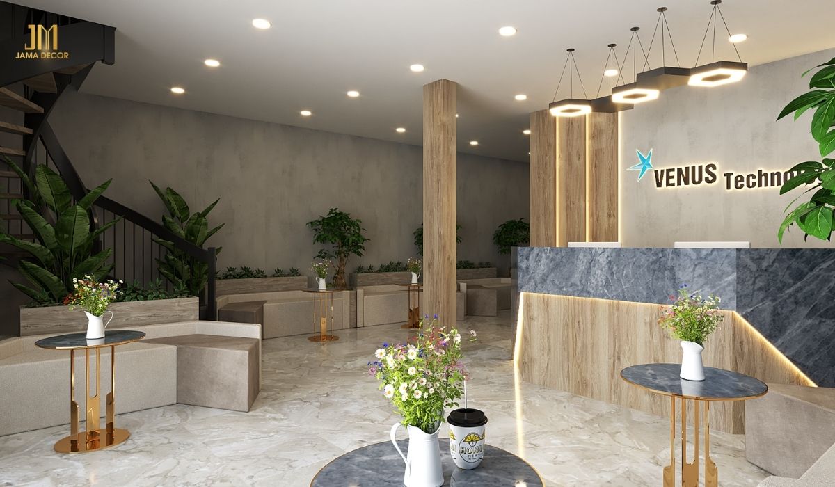 Báo giá thiết kế thi công nội thất văn phòng trọn gói TP HCM 17 Khu vực tiếp tân Văn phòng Venus
