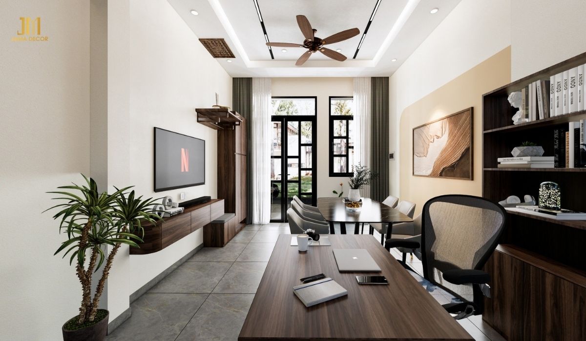 Phòng khách tích hợp nơi làm việc là một cách tuyệt vời để tận dụng tối đa không gian trong nhà của bạn