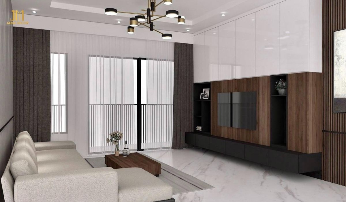 Một không gian tối giản với những đồ nội thất cơ bản như sofa, bàn trà và tivi sẽ mang đến cho bạn cảm giác thoải mái, tập trung vào những điều quan trọng trong cuộc sống