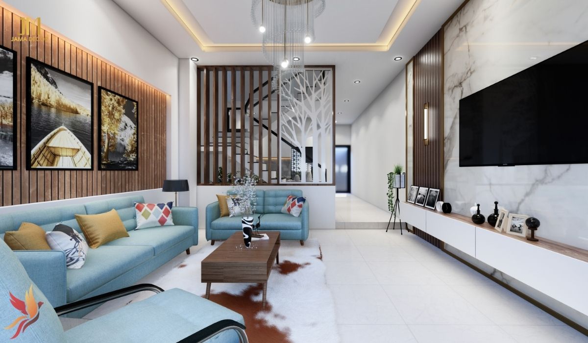 Nếu bạn muốn thêm một chút cá tính vào căn phòng, hãy sử dụng ghế sofa màu xanh lam