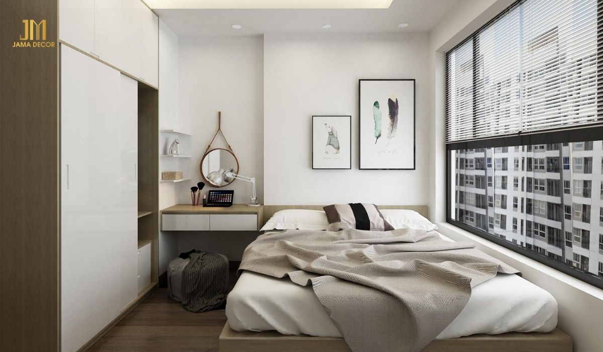 Phòng ngủ tuy nhỏ nhưng vẫn đảm bảo đầy đủ nội thất cơ bản